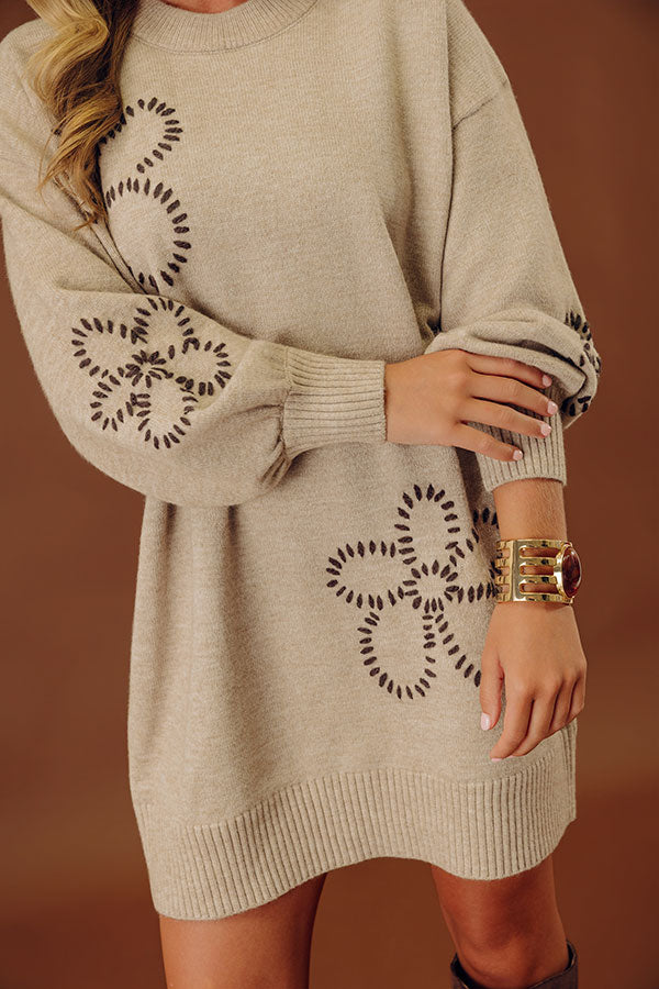 Petal Pop Sweater Mini Dress in Warm Taupe Image - 2