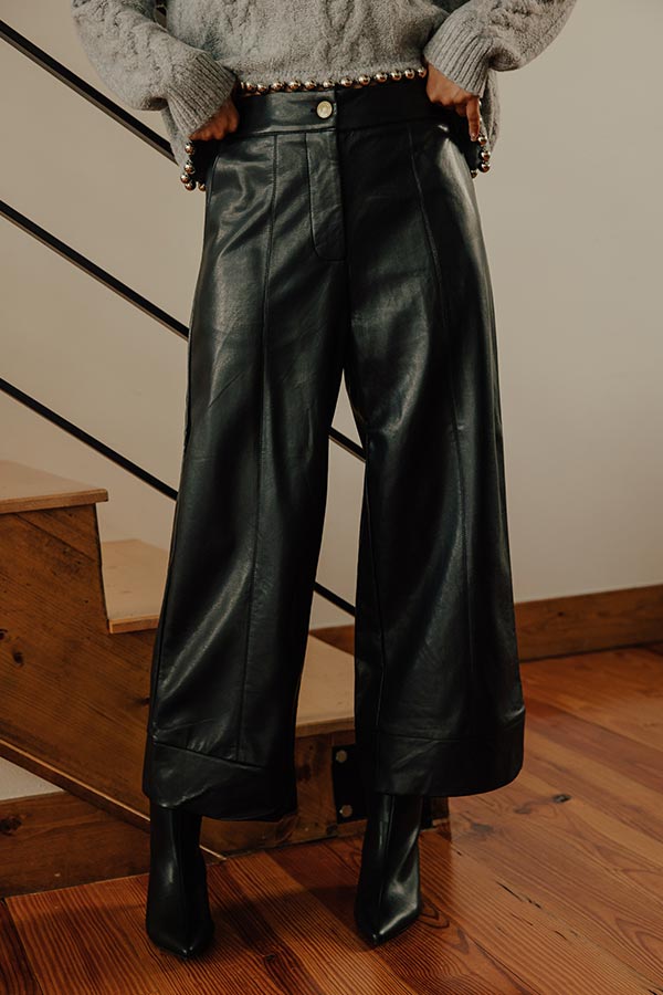 The Hazel High Waist Faux Leather Wide Leg Pants in Black Image - 2