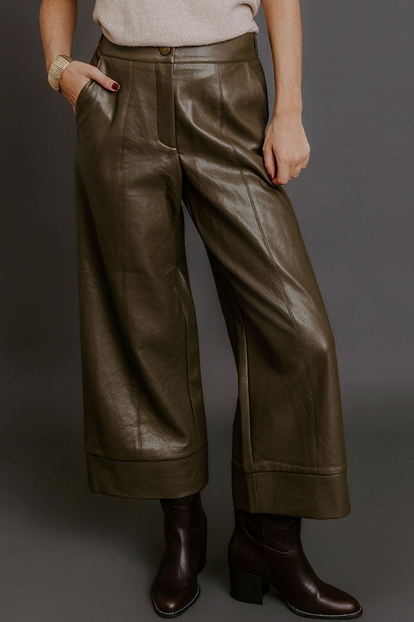 The Hazel High Waist Faux Leather Wide Leg Pants in Martini Olive Image - 2
