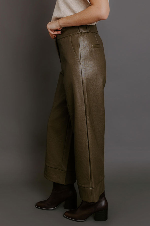 The Hazel High Waist Faux Leather Wide Leg Pants in Martini Olive Image - 4