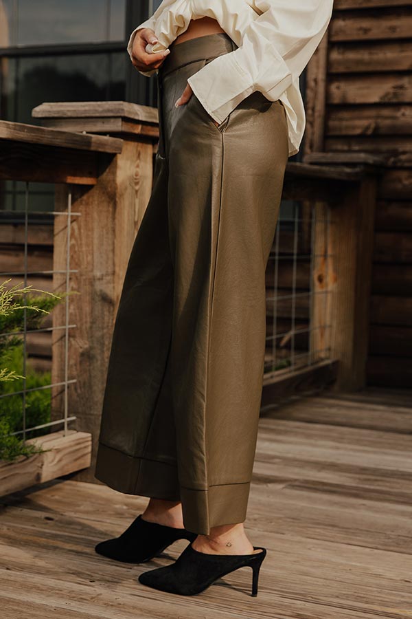 The Hazel High Waist Faux Leather Wide Leg Pants in Martini Olive Image - 1