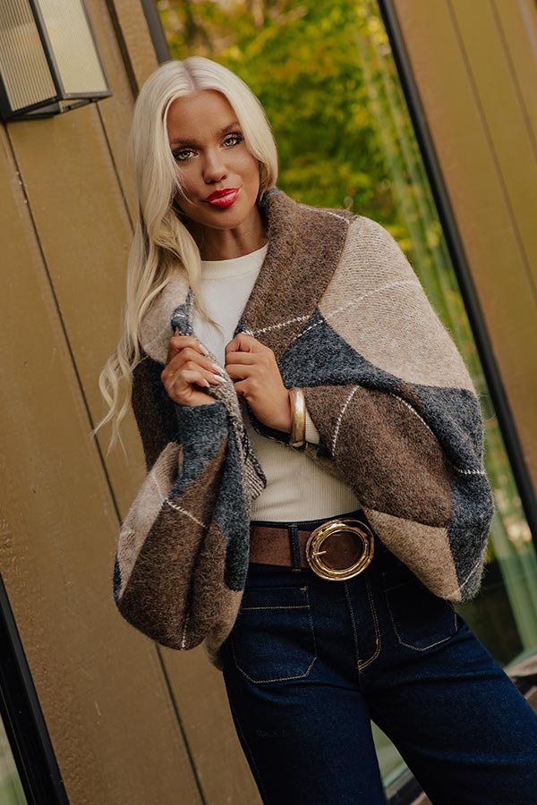 Cozy Lane Knit Plaid Shrug Cardigan in Charcoal Image - 1
