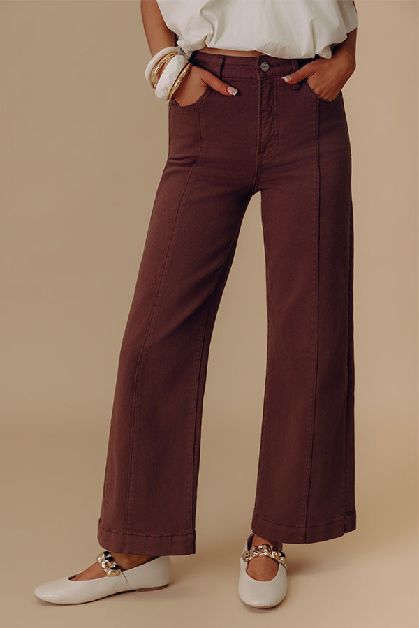 RISEN Sloane High Waist Wide Leg Jeans in Brown Image - 2