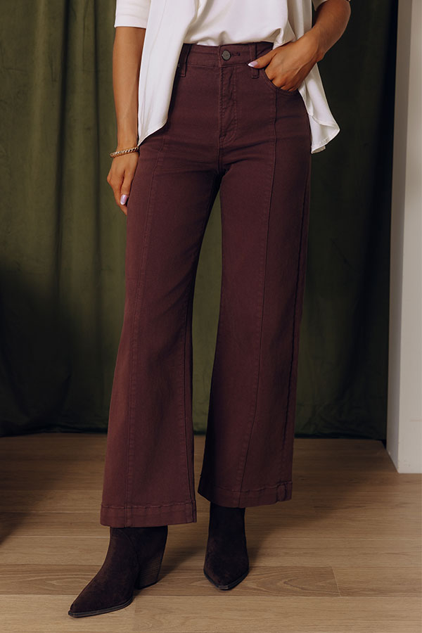 RISEN Sloane High Waist Wide Leg Jeans in Brown Image - 2