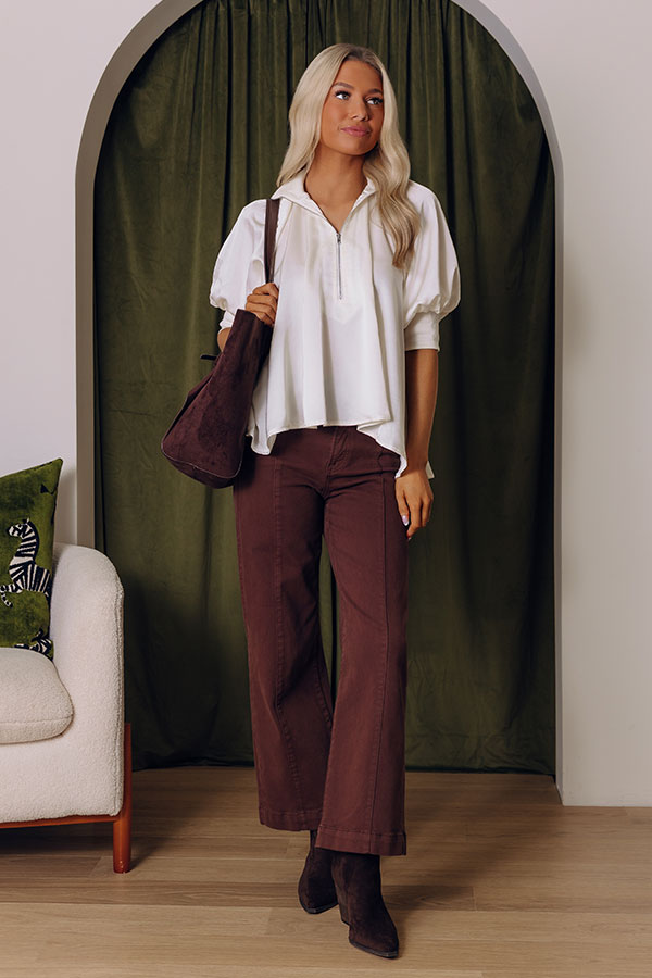 RISEN Sloane High Waist Wide Leg Jeans in Brown Image - 1