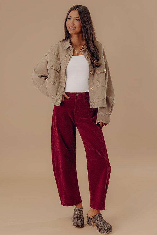 RISEN Cora High Waist Corduroy Barrel Leg Pants in Wine Image - 1