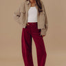 RISEN Cora High Waist Corduroy Barrel Leg Pants in Wine Image - 1