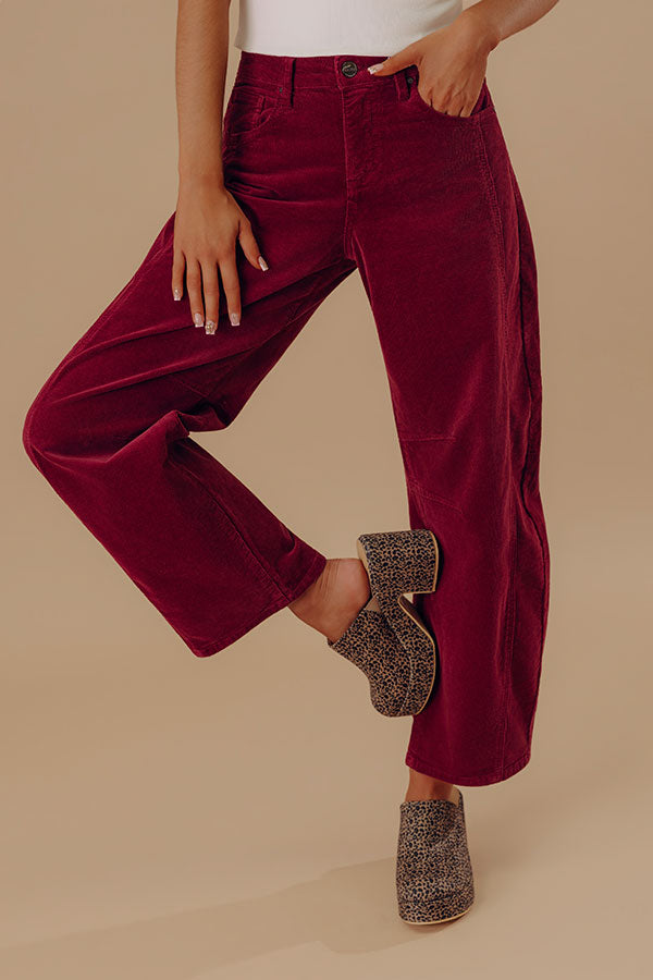 RISEN Cora High Waist Corduroy Barrel Leg Pants in Wine Image - 2