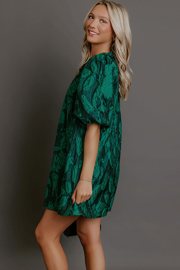 Holiday Happiness Floral Jacquard Mini Dress in Hunter Green M / hunter-green Holiday Happiness Floral Jacquard Mini Dress in Hunter Green M / hunter-green