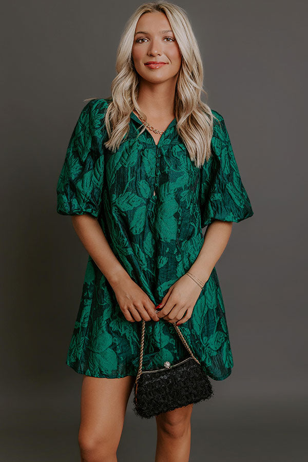 dark green floral mini dress SHORT GREEN FLORAL PRINT DRESS