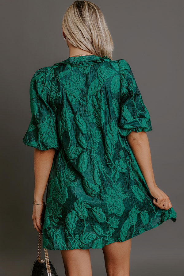 Holiday Happiness Floral Jacquard Mini Dress in Hunter Green M / hunter-green Holiday Happiness Floral Jacquard Mini Dress in Hunter Green M / hunter-green
