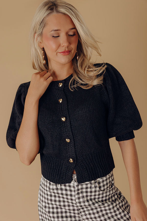 Chic Sweetheart Knit Sweater Top in Black Image - 1