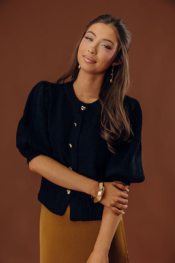 Chic Sweetheart Knit Sweater Top in Black Image - 1