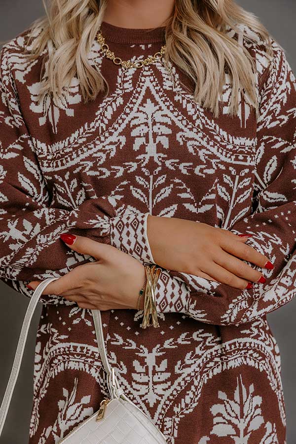 Next Chapter Floral Knit Sweater Mini Dress S / chestnut Next Chapter Floral Knit Sweater Mini Dress S / chestnut