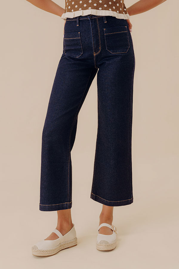 JUST USA Sailor High Waist Wide Leg Jean in Dark Wash