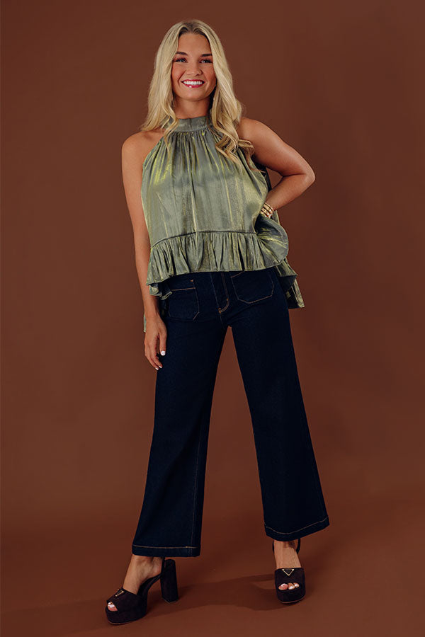 JUST USA Sailor High Waist Wide Leg Jean in Dark Wash