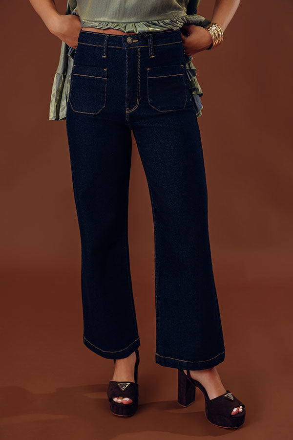 JUST USA Sailor High Waist Wide Leg Jean in Dark Wash Image - 2