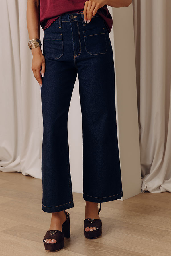 JUST USA Sailor High Waist Wide Leg Jean in Dark Wash