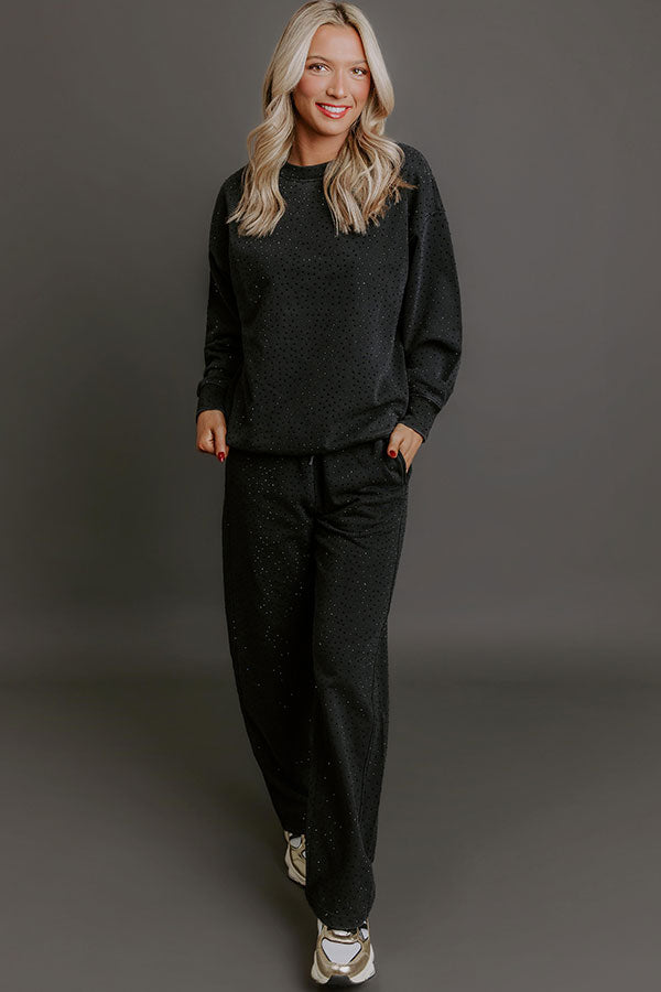 Sparkling Personality High Waist Embellished Straight Leg Pants in Black