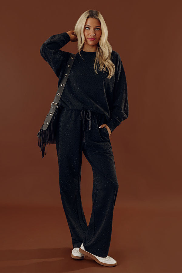 Sparkling Personality High Waist Embellished Straight Leg Pants in Black