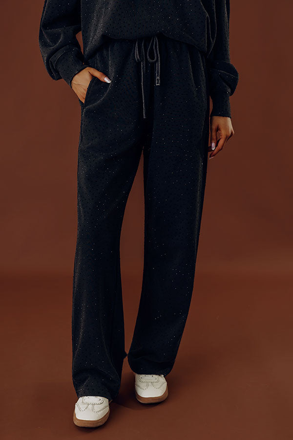 Sparkling Personality High Waist Embellished Straight Leg Pants in Black Image - 2