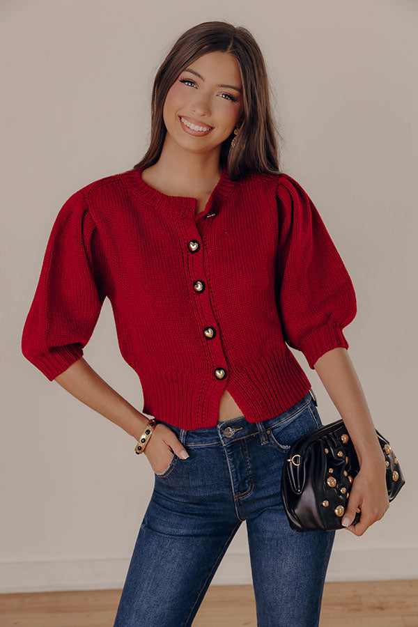 Chic Sweetheart Knit Sweater Top in Crimson Image - 1