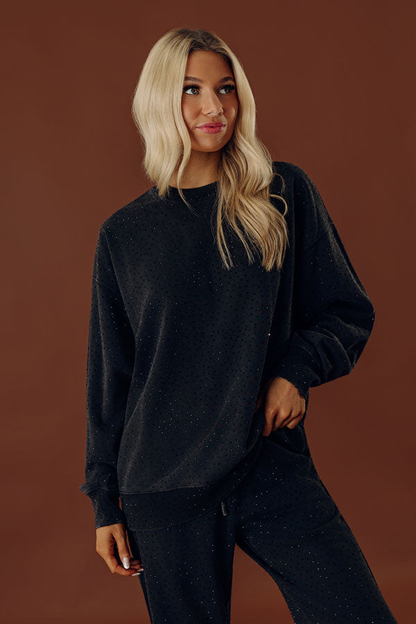 Sparkling Personality Embellished Sweatshirt in Black