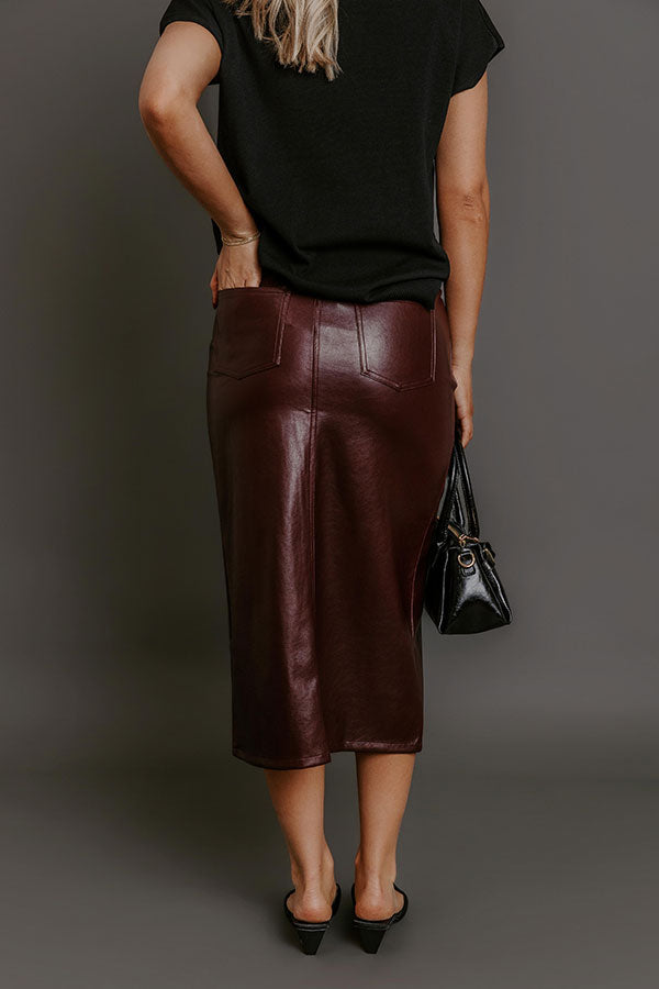 The Eras High Waist Faux Leather Skirt in Windsor Wine Image - 4