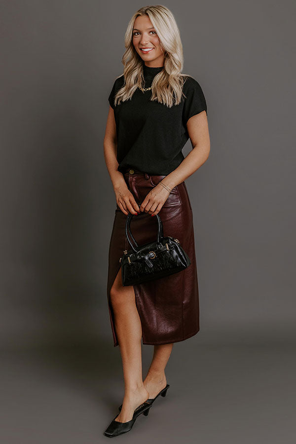 The Eras High Waist Faux Leather Skirt in Windsor Wine M / windsor-wine The Eras High Waist Faux Leather Skirt in Windsor Wine M / windsor-wine
