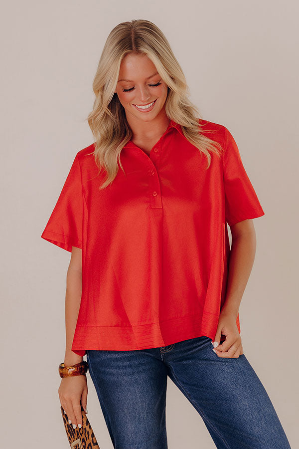 Sip And Shine Button Up Top in Red Image - 1