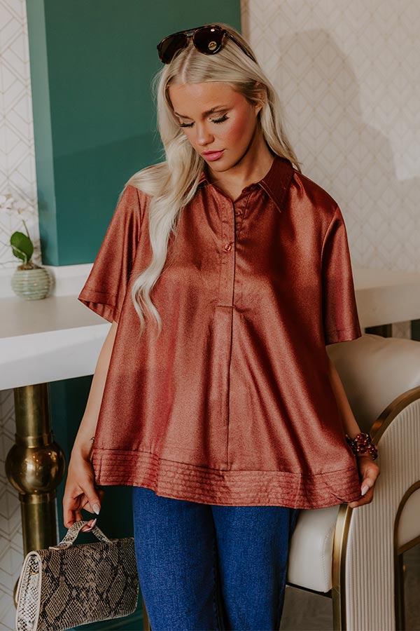 Sip And Shine Button Up Top in Cinnamon Image - 2