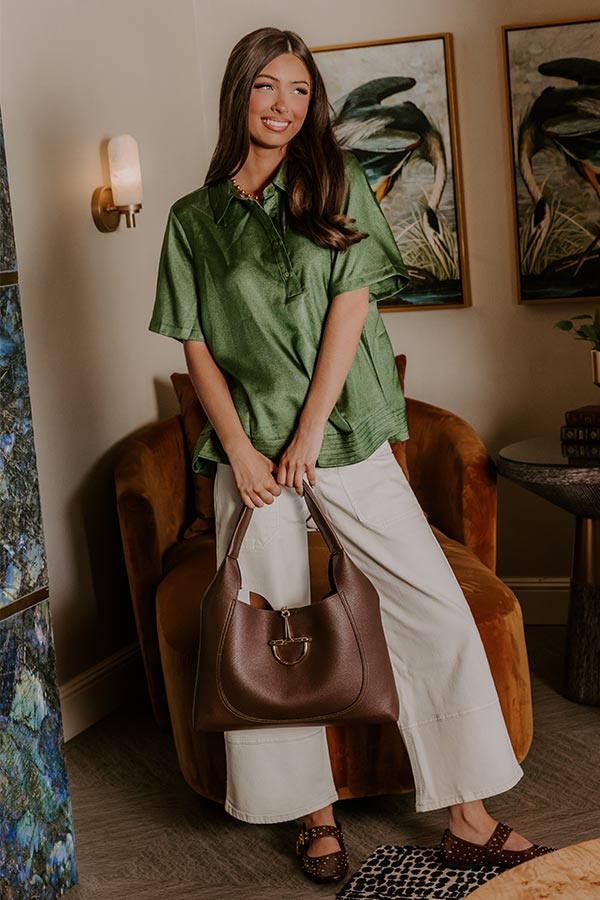 Sip And Shine Button Up Top in Green