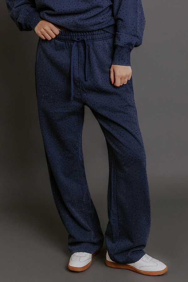 Sparkling Personality High Waist Embellished Straight Leg Pants in Navy