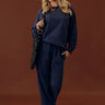 Sparkling Personality High Waist Embellished Straight Leg Pants in Navy Image - 1