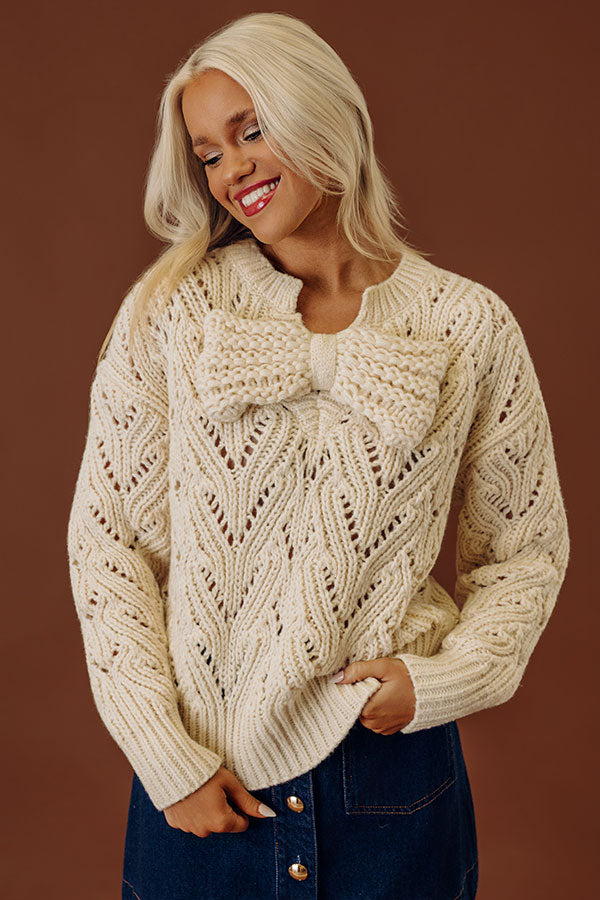 Coquette Comfort Pointelle Knit Sweater in Cream Image - 2