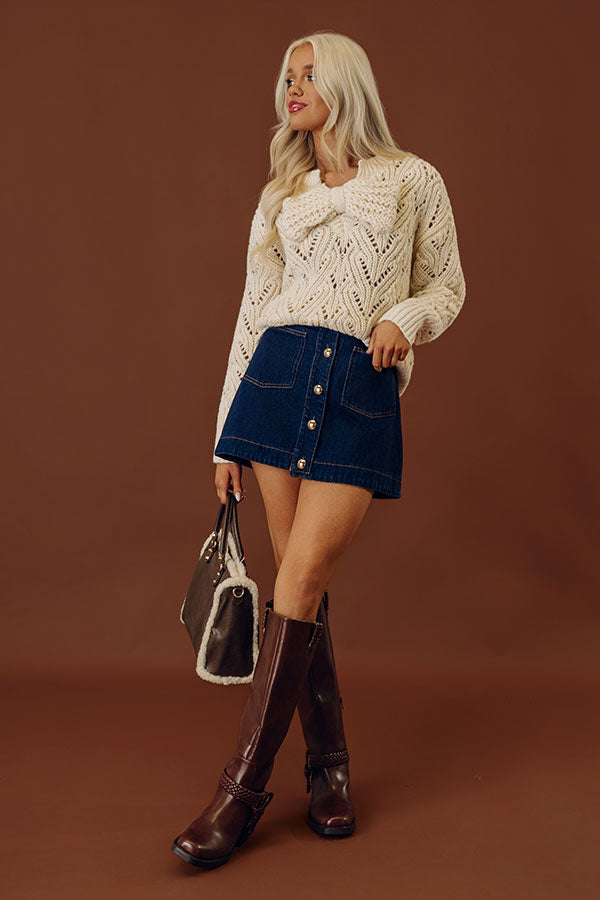 Coquette Comfort Pointelle Knit Sweater in Cream Image - 1