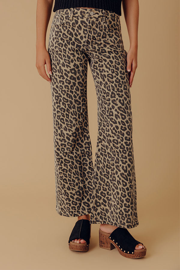 RISEN Nora Midrise Wide Leg Leopard Pants Image - 2