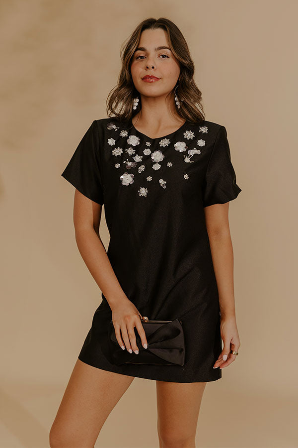 Classic Elegance Embellished Mini Dress in Black