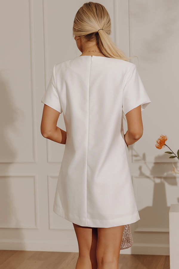 Classic Elegance Embellished Mini Dress in White M / White Classic Elegance Embellished Mini Dress in White M / White