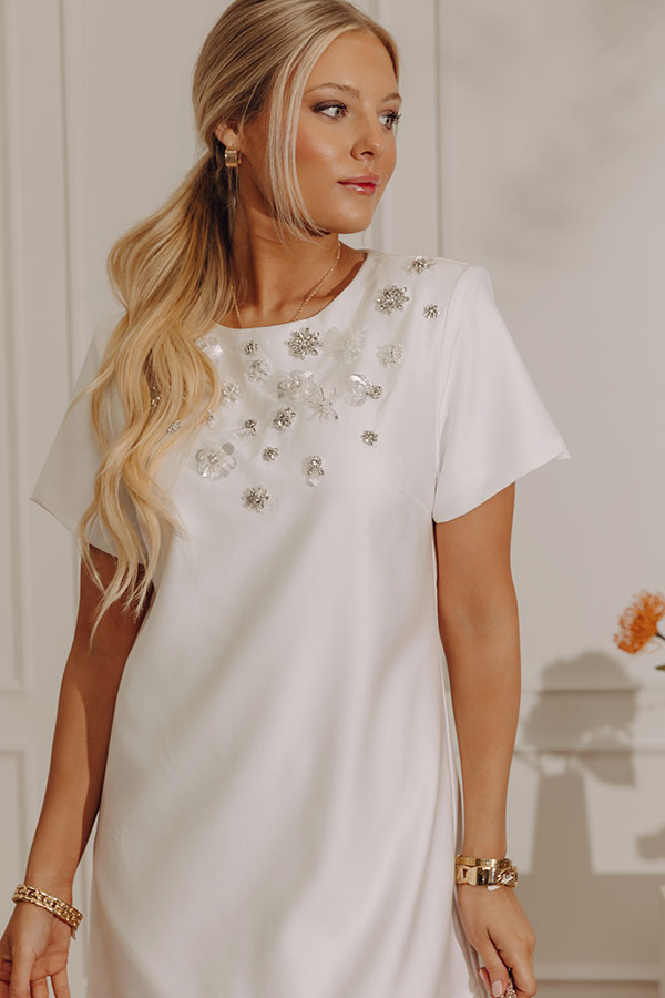 Classic Elegance Embellished Mini Dress in White M / White Classic Elegance Embellished Mini Dress in White M / White