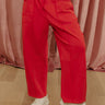The Callie High Waist Vintage Wash Barrel Leg Pants in Red Image - 1