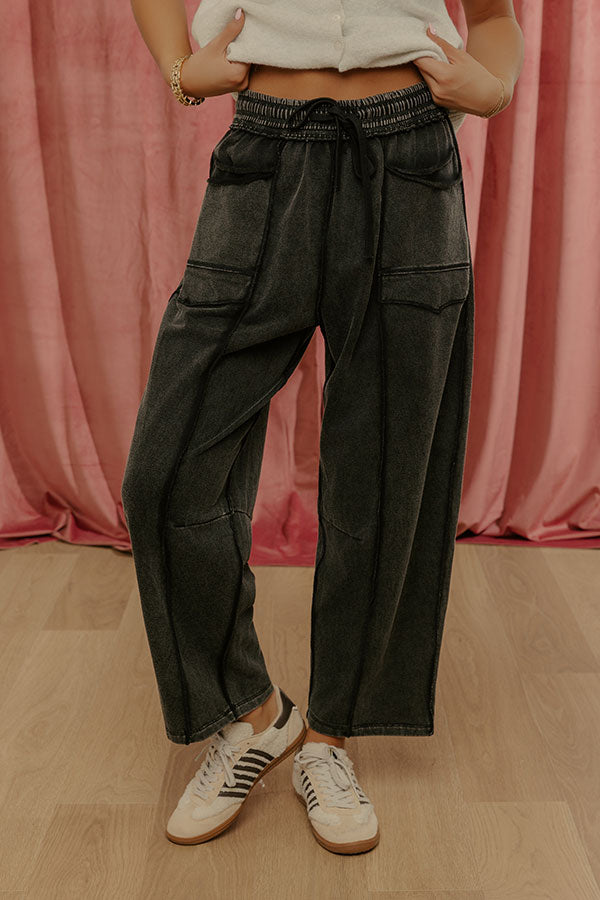 The Callie High Waist Vintage Wash Barrel Leg Pants in Vintage Black