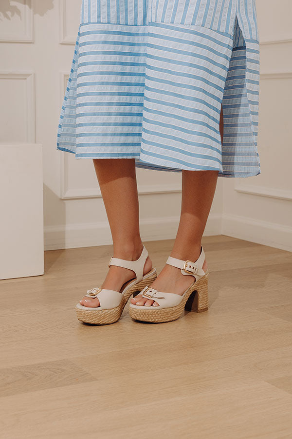 Daddys Money Faux Leather Block Heel in Ivory