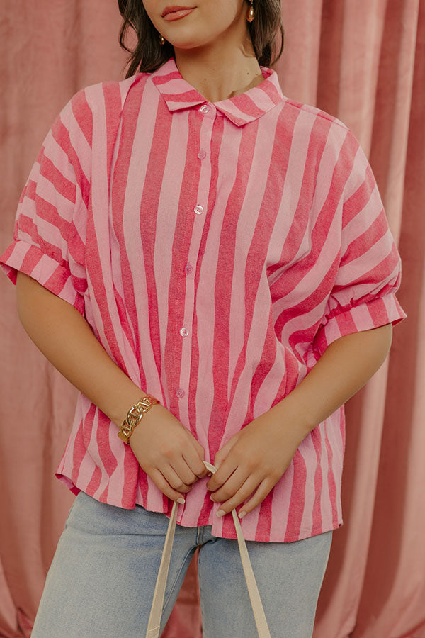 Love Line Stripe Button Up Top in Pink Image - 2