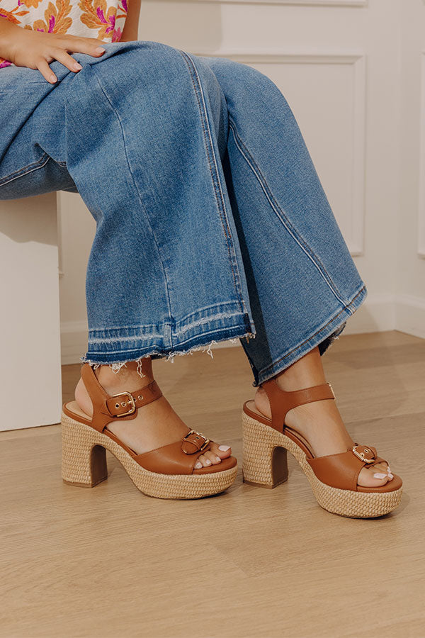 Daddys Money Faux Leather Block Heel in Tan