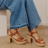 Daddys Money Faux Leather Block Heel in Tan Image - 1