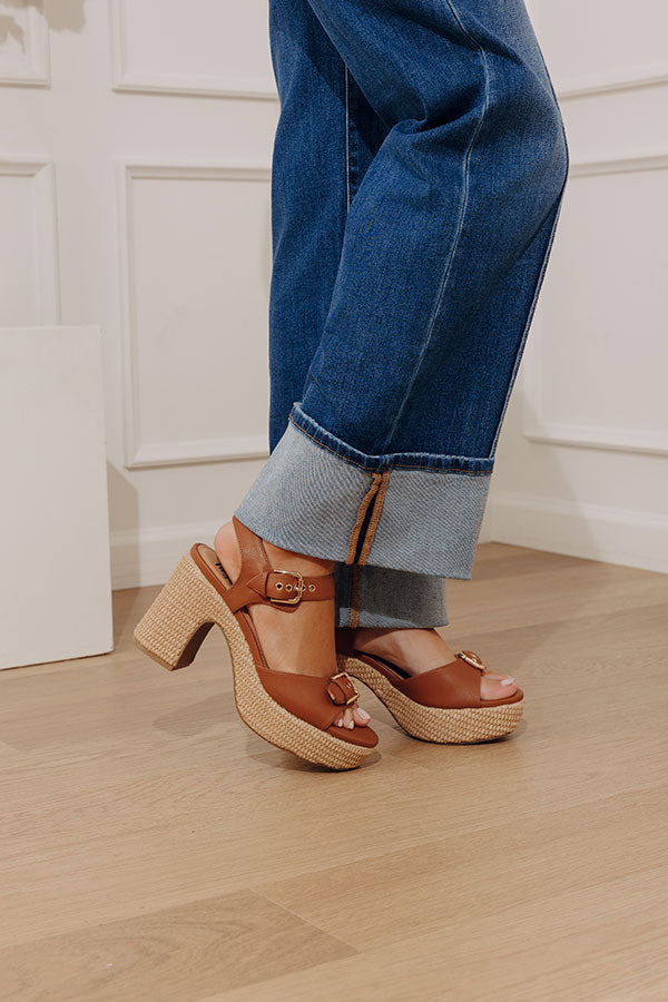 Daddys Money Faux Leather Block Heel in Tan Image - 4