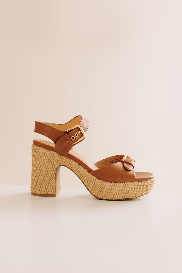 Daddys Money Faux Leather Block Heel in Tan Image - 4