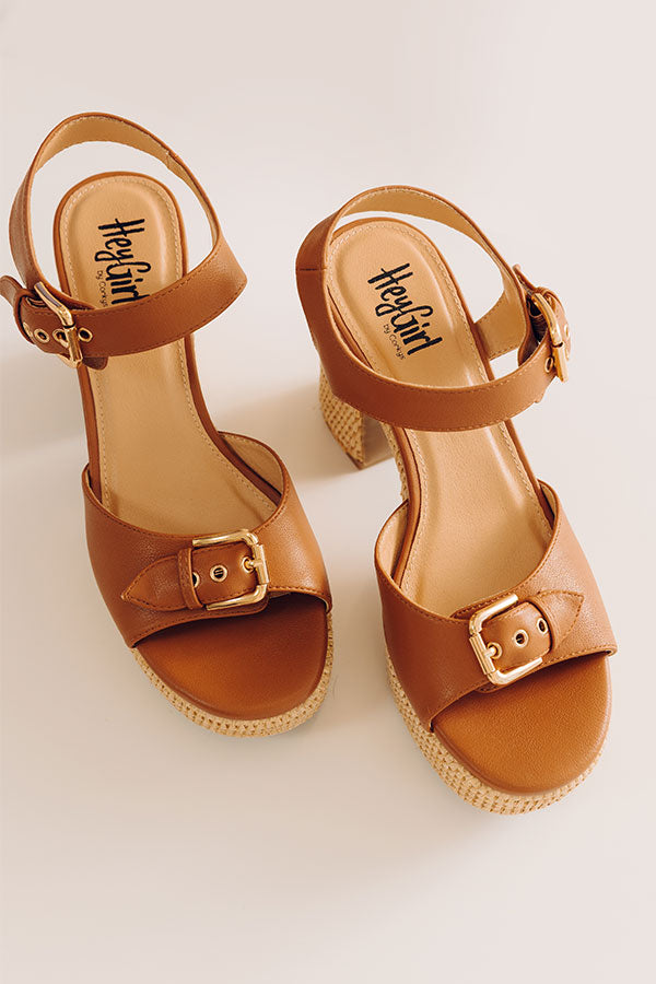 Daddys Money Faux Leather Block Heel in Tan Image - 3