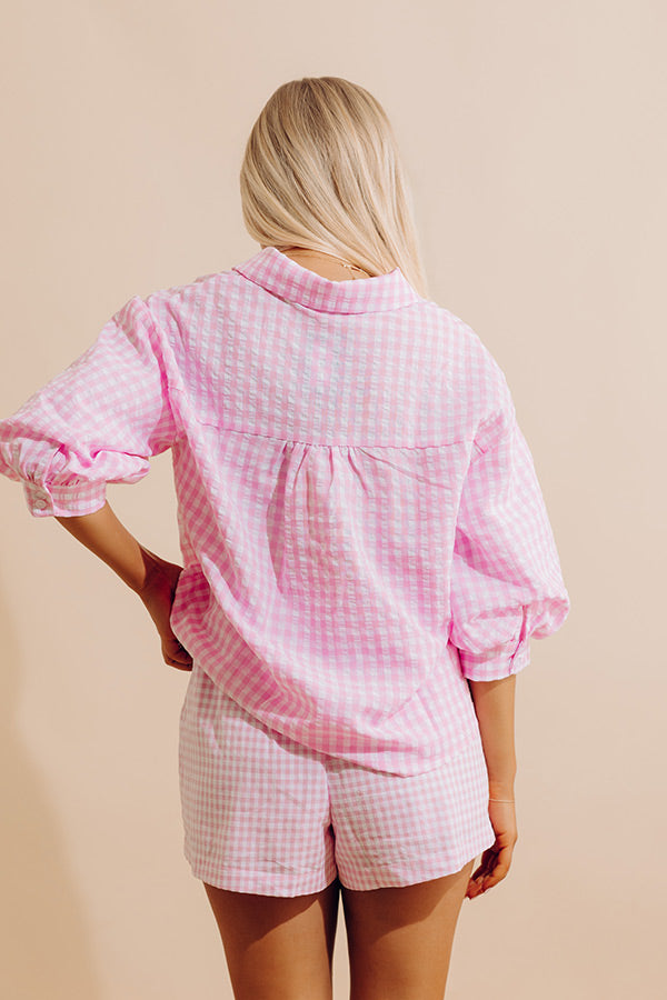 Picnic Date Gingham Button Up Top in Pink Image - 4